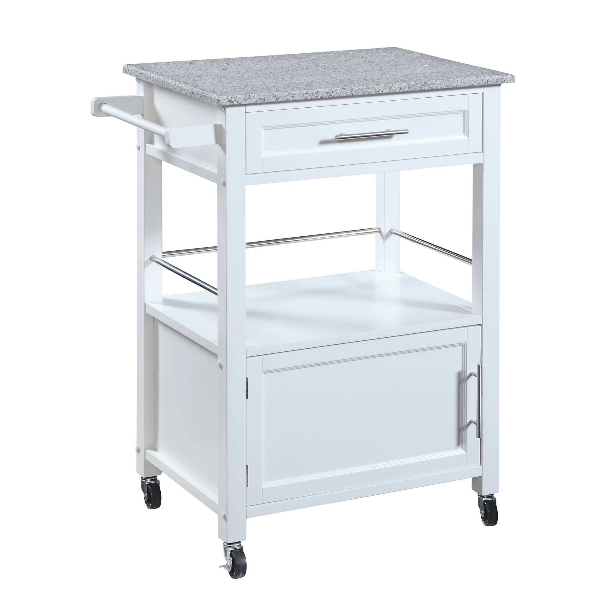 Granite Inlaid Spacious Wooden Kitchen Cart White and Gray BM144034