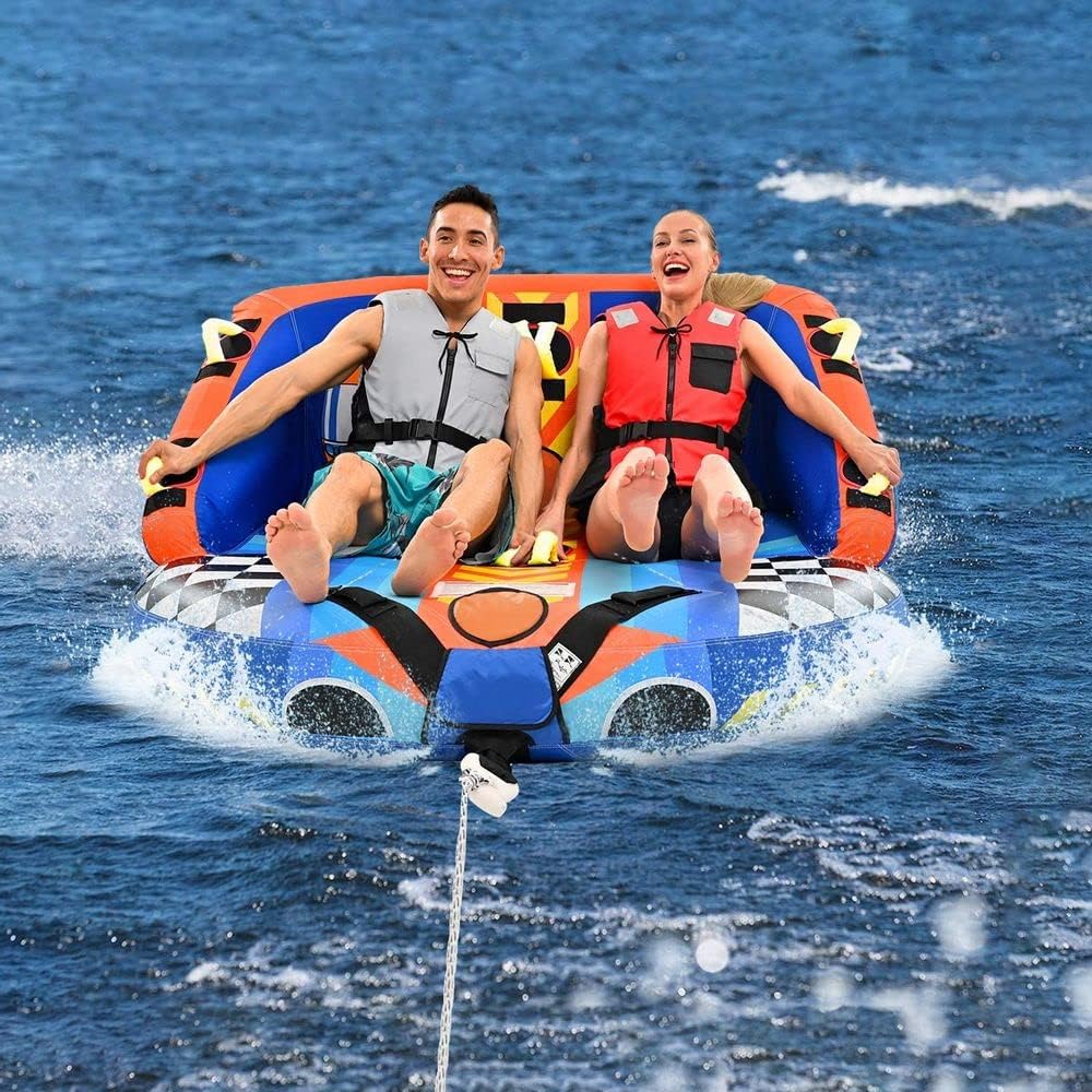 XGEAR Towable Tube for 1-2 Rider, Front and Back Tow Points for Boating, Blue