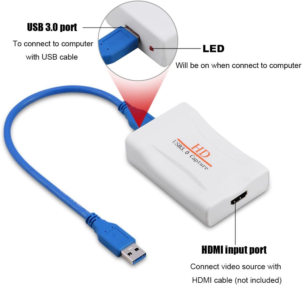 Video ture Card Device, USB 3.0 Full HD 1080P 60FPS Driver,Free HDMI Video Audio ture Card for Computer, Support Android, Windows, Mac and Linux