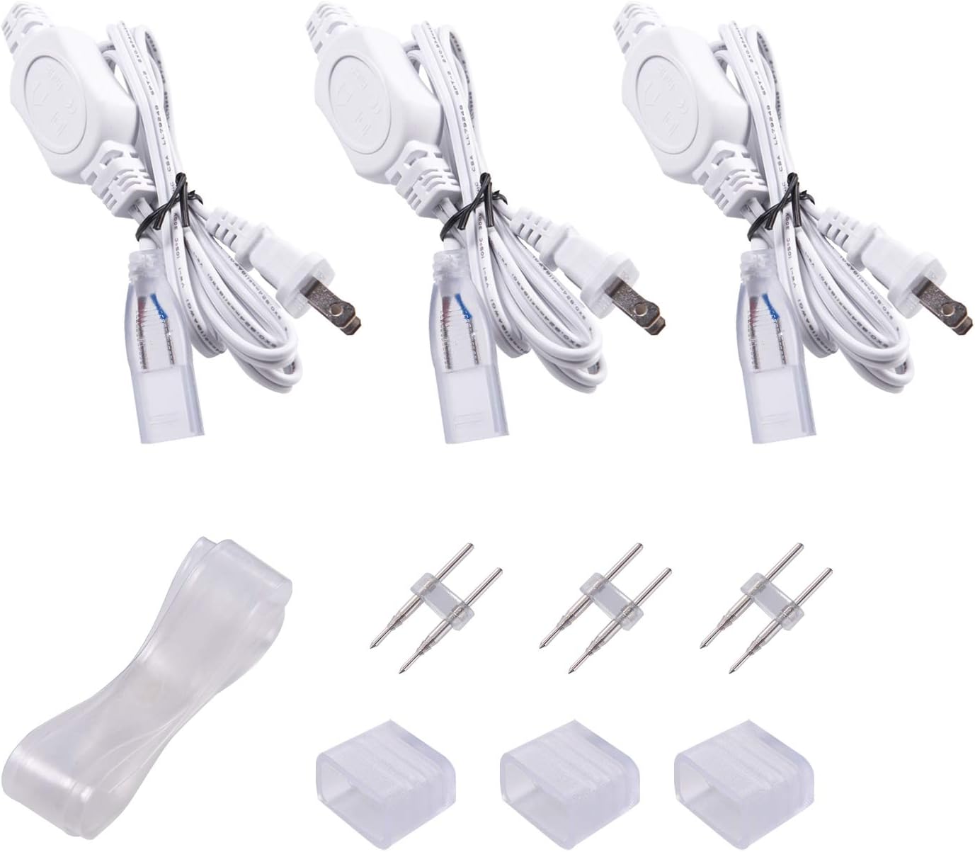 Shine Decor 5FT LED Power Cord, for 7x13.5mm 110V End to End Connectable LED Strip Lights Only, Pack of 3