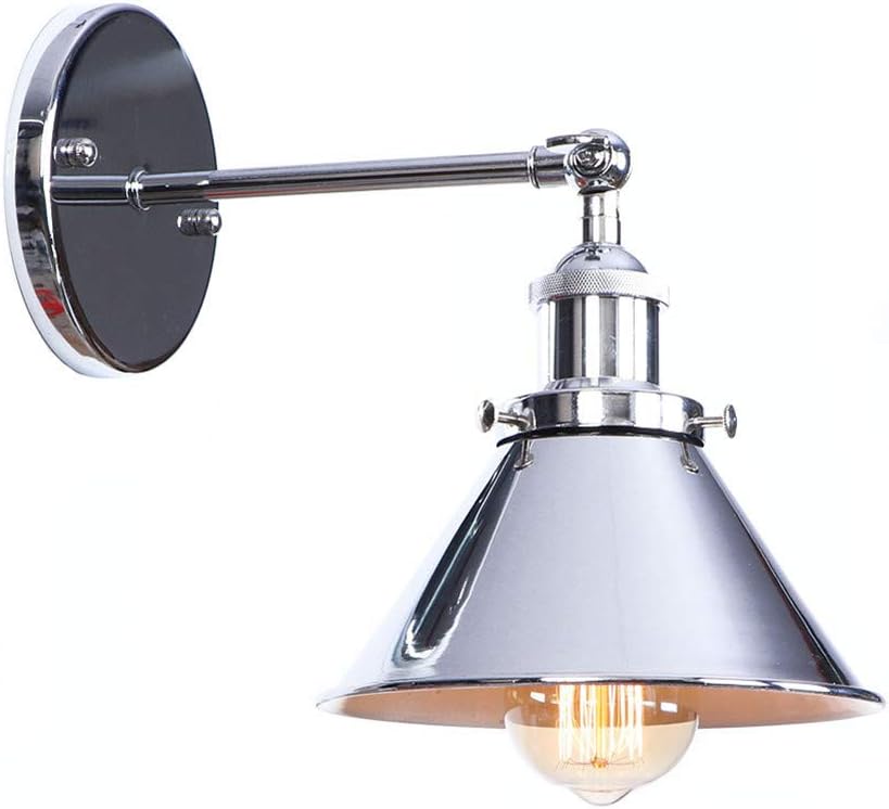 ATC Retro Wall Sconce Silver Polished Chrome Wall Lamp 180 Degree Adjustable Arm Funnel Design Single Head Wall Lighting for Hallway Restaurant Caf&eacute; 2 Pack