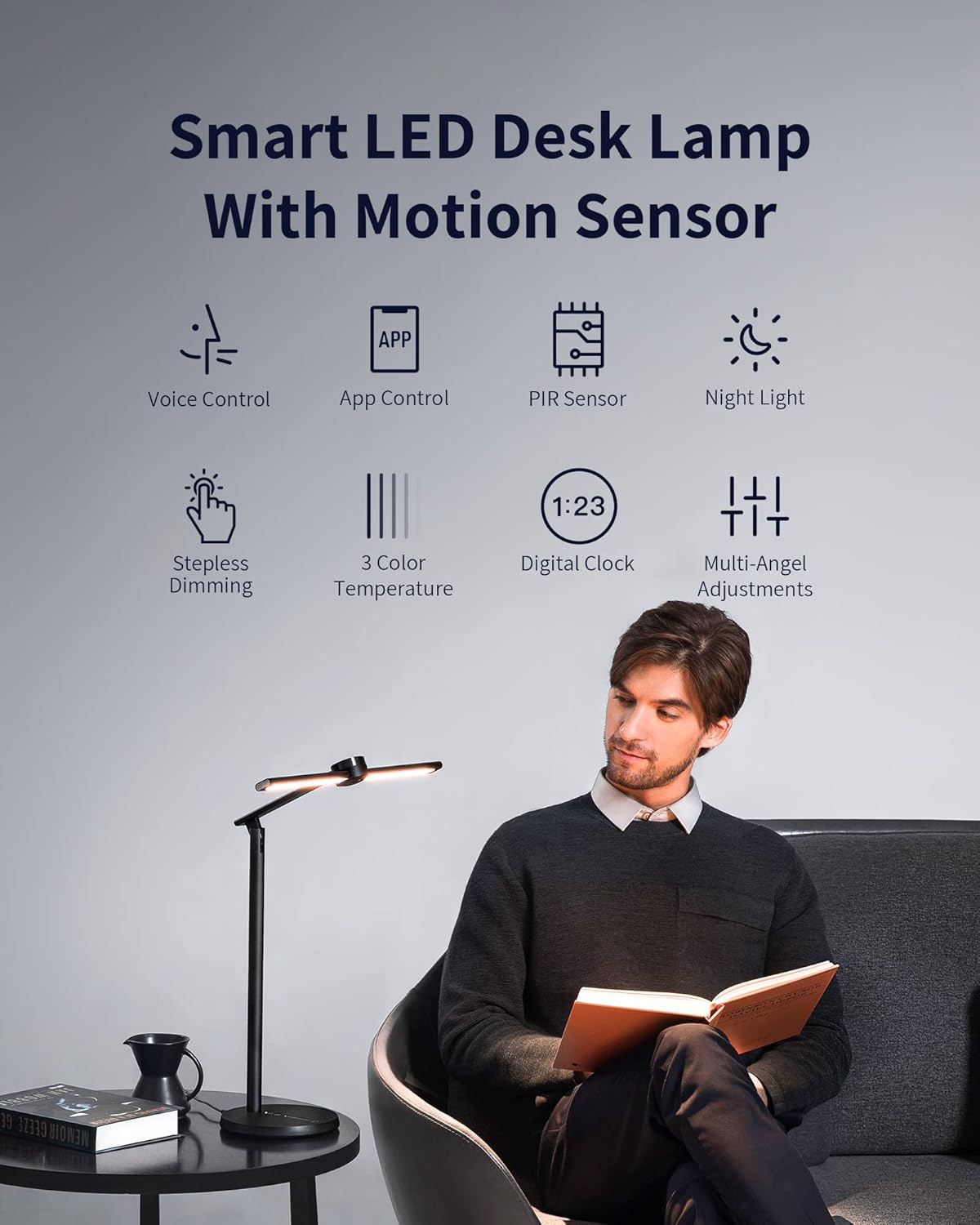 LED Desk Lamp, EZVALO Smart Table Lamp, Dimmable Office Lamp, Eye-Caring Desk Light, 3 Color Modes, Timer, Touch Reading Desk Lamps for Home Office, Works with Alexa and Google Home, Aluminum, Black