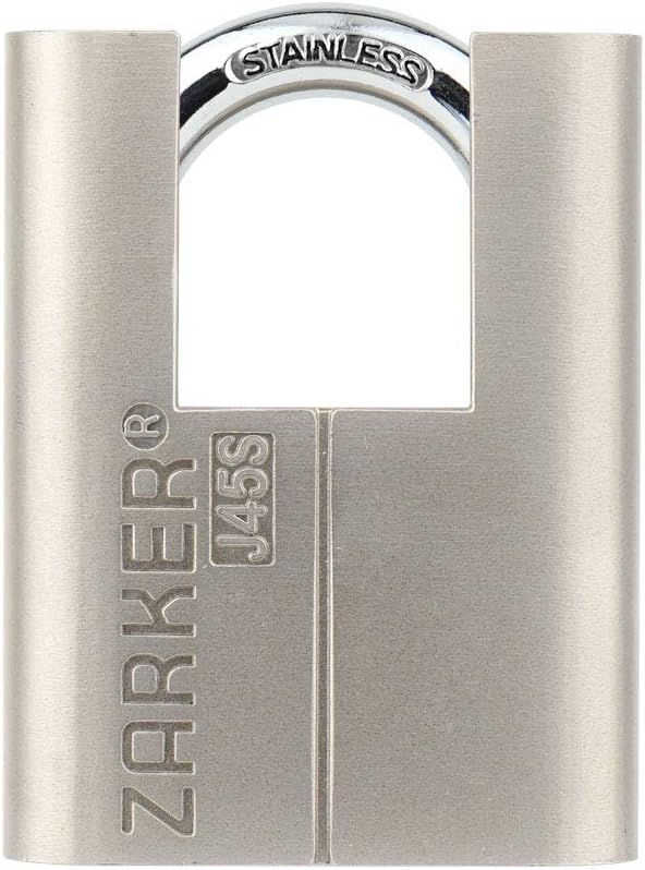 Zarker J45S keyed Padlock - Stainless Steel Shackle Lock,Container storages, Warehouses, Vehicles Outside, or etc, Suitable for Places Have Bad Condition of Weather - 1 Pack