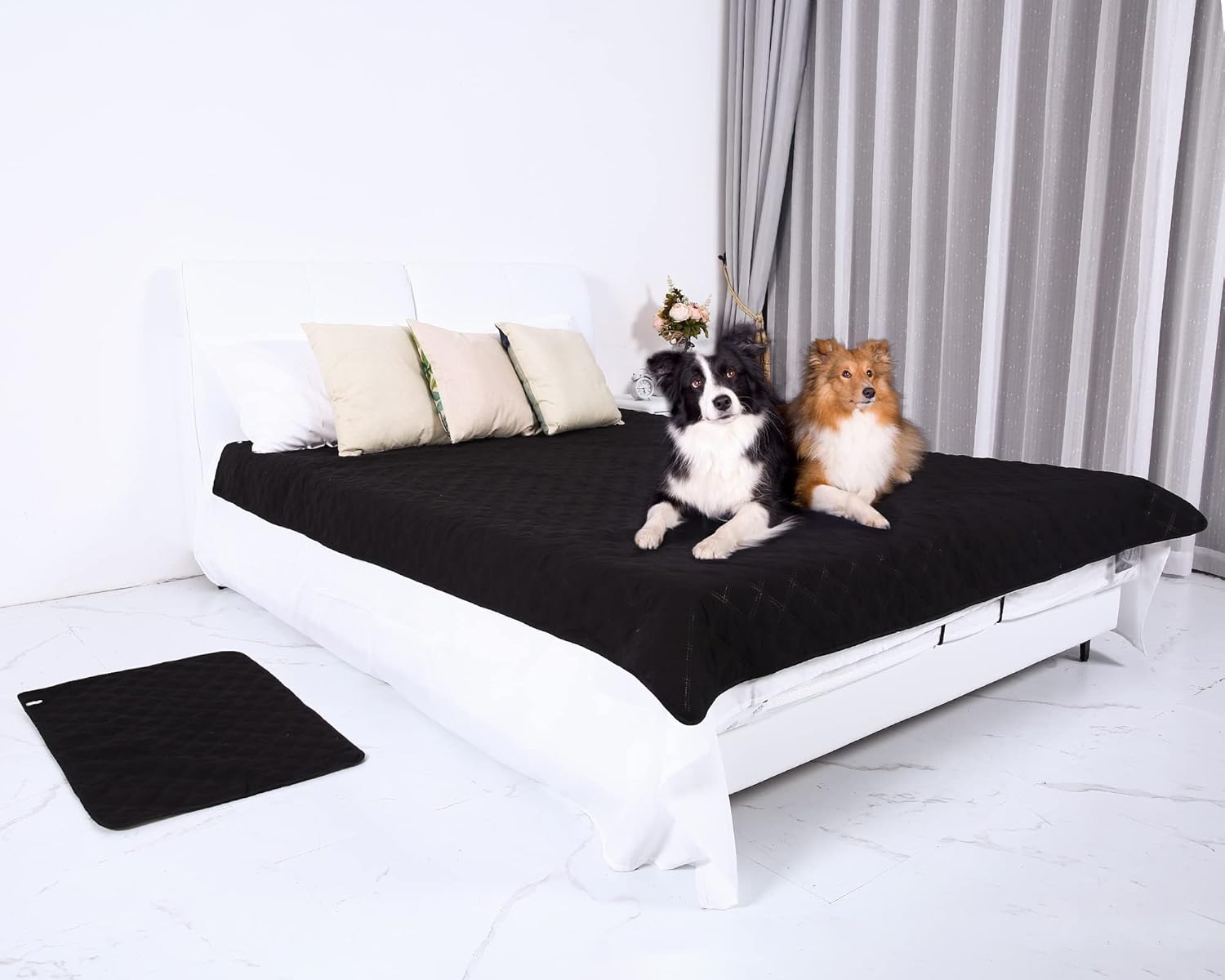 PETTOM Waterproof Dog Bed Cover Small Cushion Washable Couch Cover Reusable Incontinence Mattress Water-Resistant Blankets Pee Pads for Dog Non Slip Furniture Protector&nbsp;for Dogs Cats(86x82 in, Black)