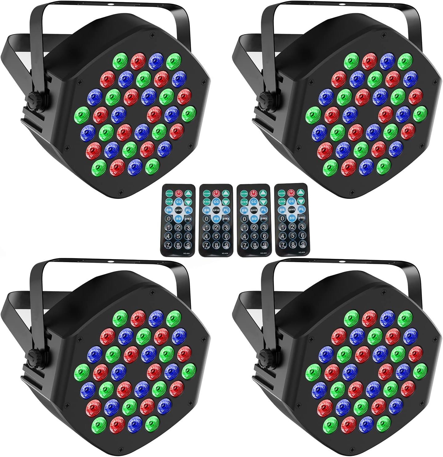 WGSS Par Lights for Stage Lighting 4 Pack, 36 RGB LED Up Light DJ Wash Cans DMX 7 Channel Sound Activated Strobe Remote Indoor for Events Wedding Church Rave Disco Party Dance Floor