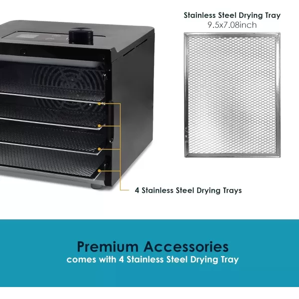 Dehydrators Food Dehydrator, Stainless Steel Trays Food Dehydrator, Adjustable Temperature Controls, Jerky Herbs Fruit Veggies Snacks(4 Plastic Trays)