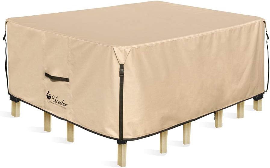 UCEDER Rectangular Patio Heavy Duty Table Cover TPU Back Side Coating 88x62 inches Outdoor Dining Table Chair Set Cover fit Square/Round Patio Table and 4-6 Standard Chairs