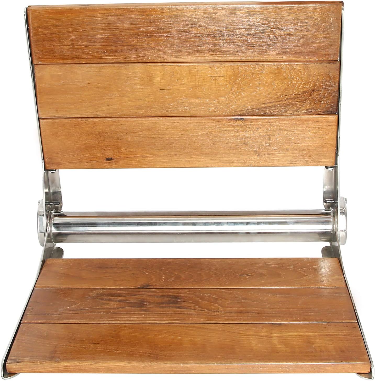 YaeGarden Teak Folding Shower Seat Wall Mounted Solid Wood Fold Down Spa Bench with Backrest