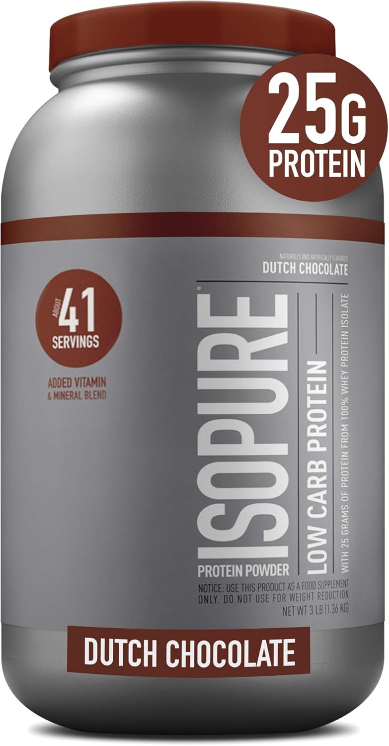 Isopure Whey Isolate Protein Powder with Vitamin C & Zinc for Immune Support, 25g Protein, Low Carb & Keto Friendly, Flavor: Dutch Chocolate, 3 Pounds (Packaging May Vary) Pack of 2
