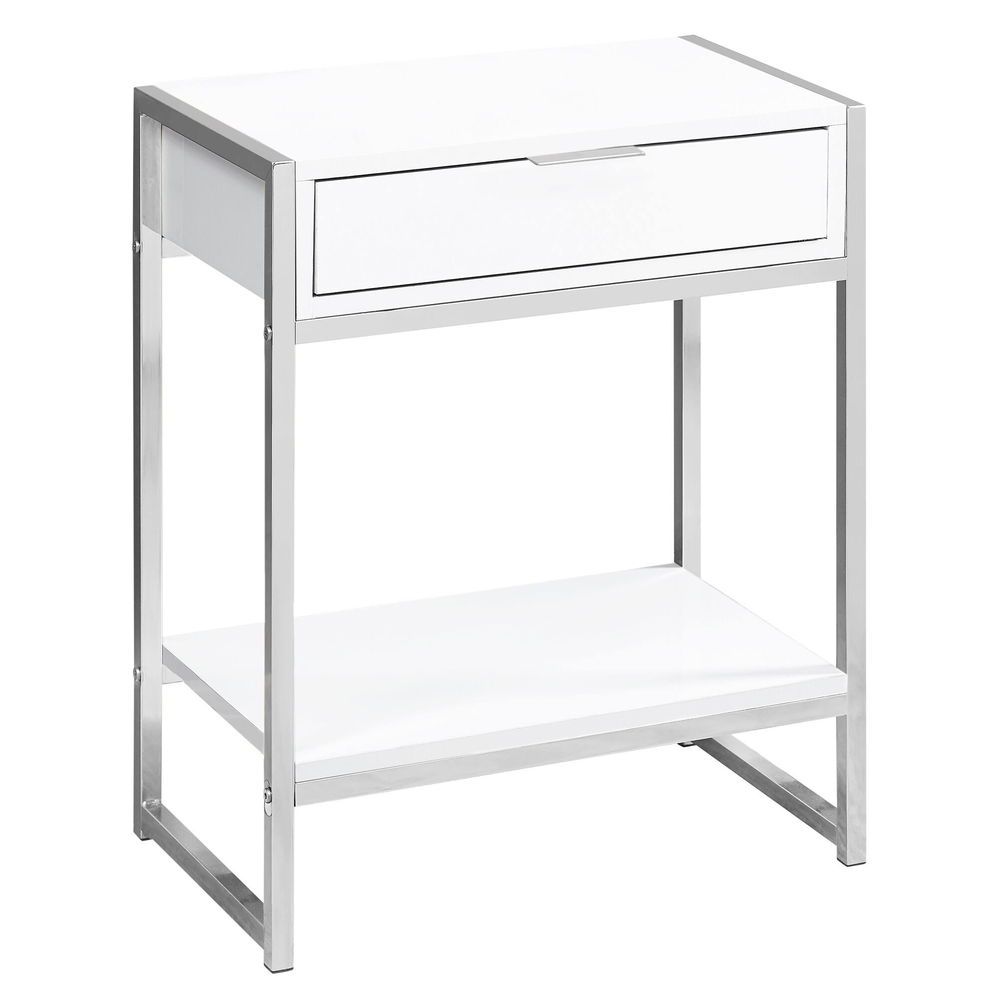 Monarch Specialties Glossy White 24nch Accent Table with Chrome Metal - MDF