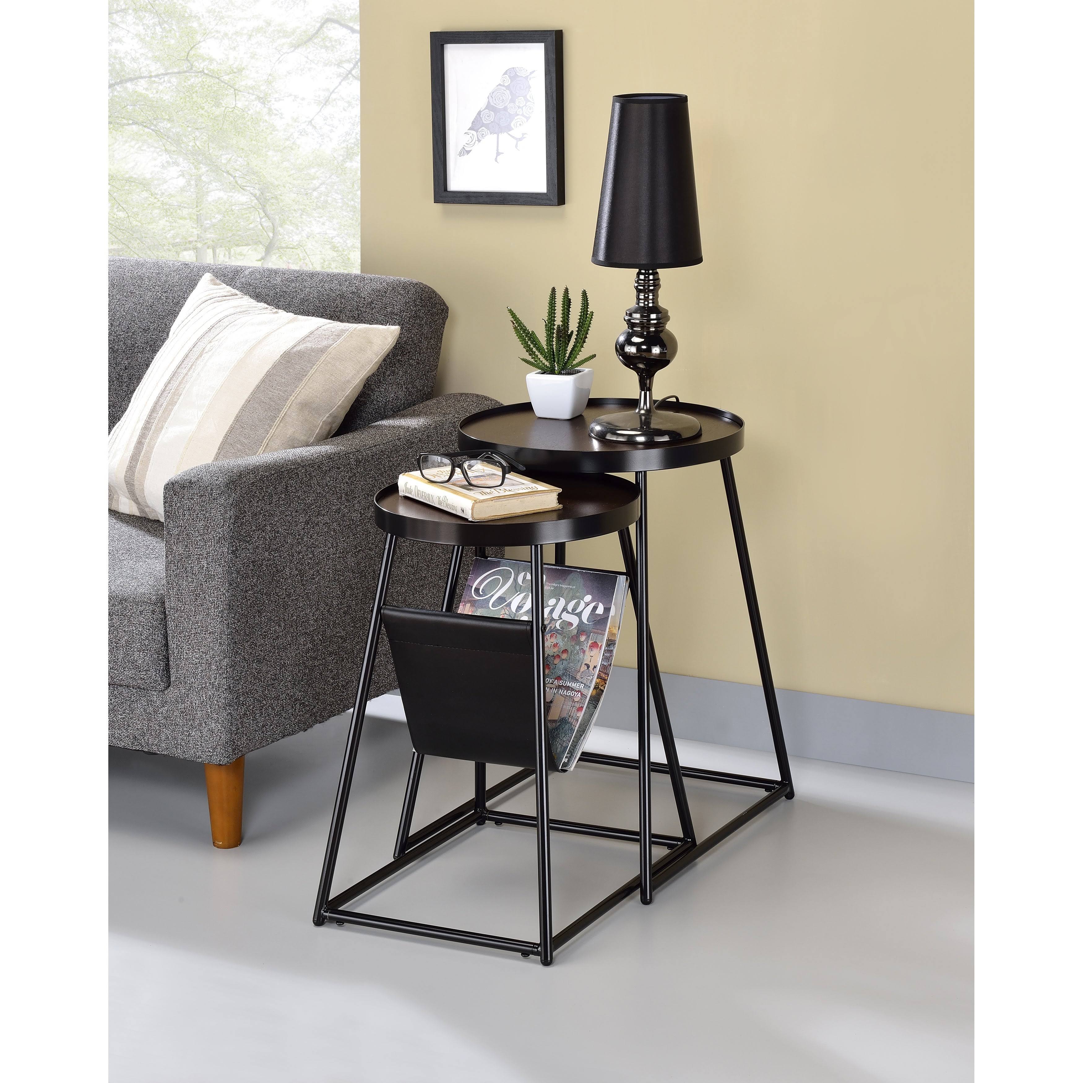 Furniture of America Leestra Modern Matte Black Round Nesting Tables - Walnut/Matte Black