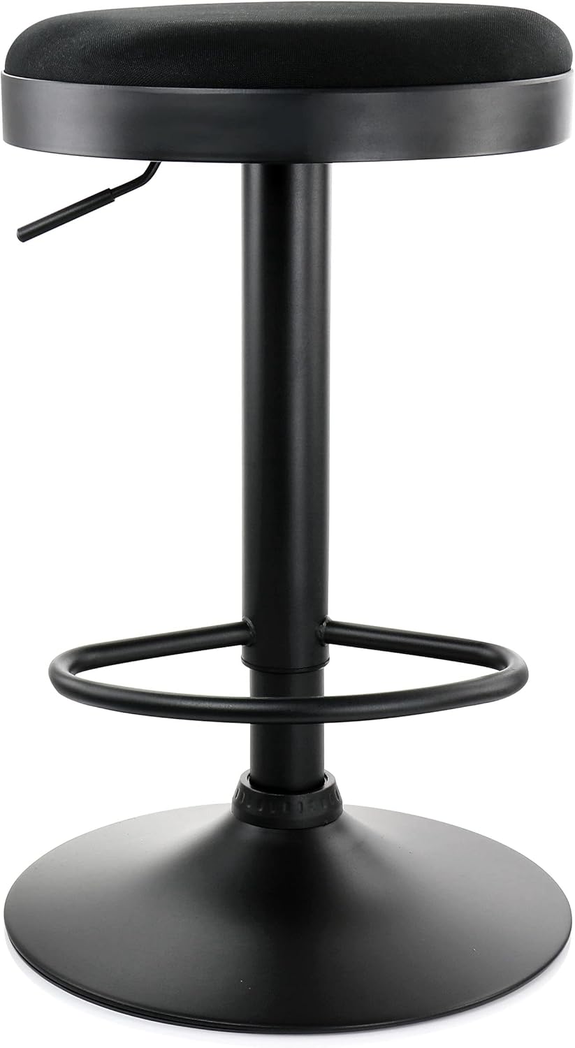 Elama 2 Piece Backless Adjustable Fabric Bar Stool in Black with Black Base, (ELM-7229)