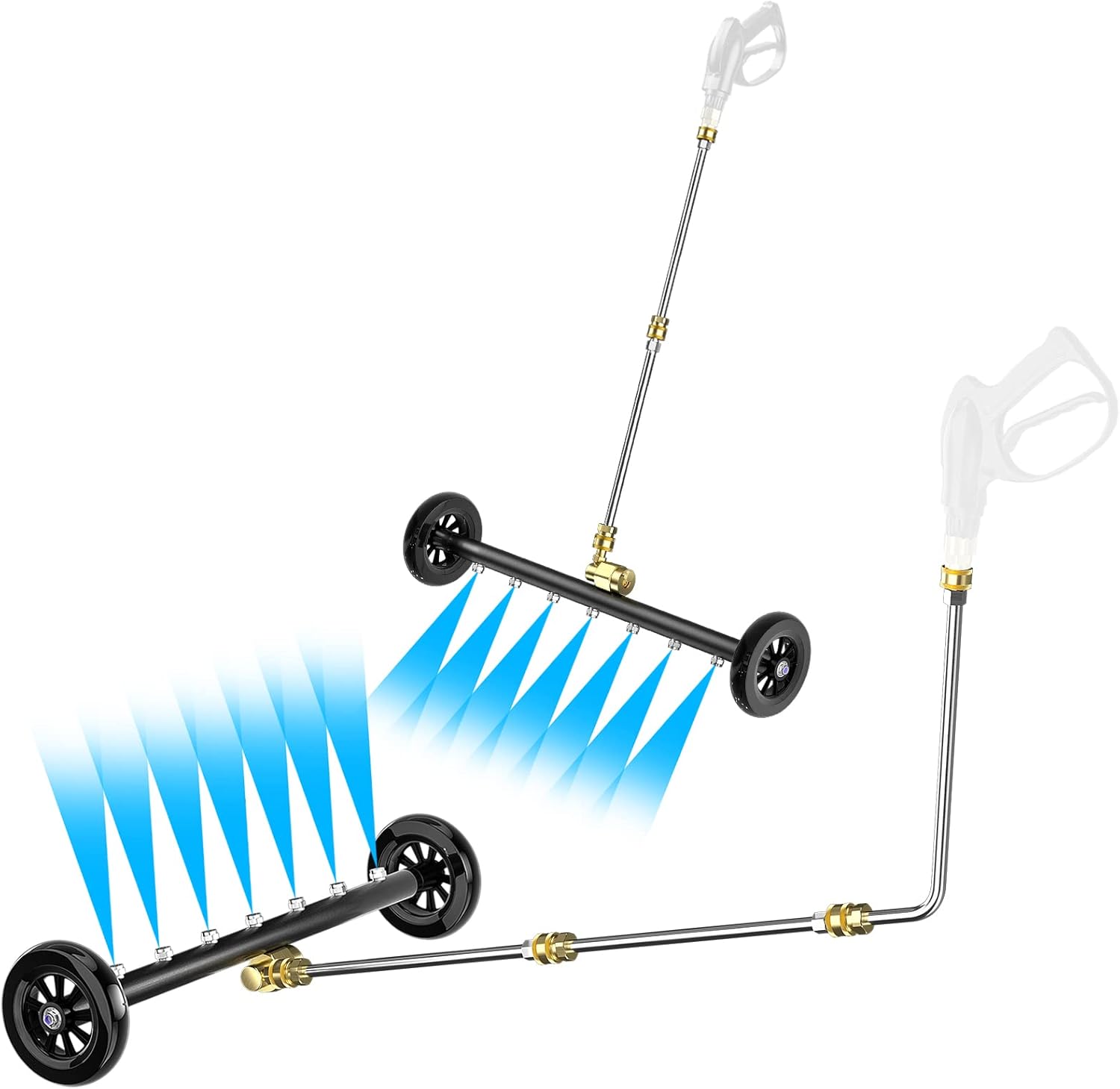 POHIR Pressure Washer Water Broom Pro Max 24 Inch Undercarriage Power Washer Attachment with 3pcs Extension Wand and Quick Connect Pivot Coupler Surface Cleaner 4000psi, 2 in 1 Underbody Car Washer Pack of 2