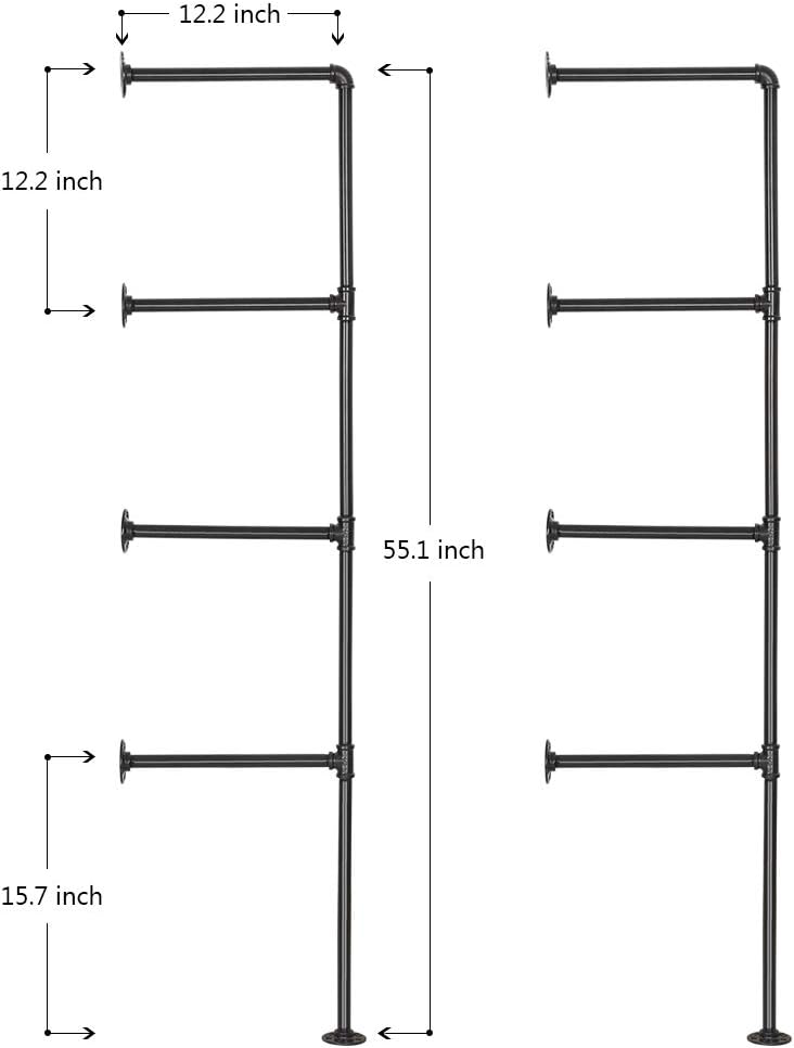 LIANTRAL Industrial Wall Mount Iron Pipe Shelf, DIY Open Bookshelf, Retro Storage Shelves Pipe Shelving Hung Bracket (4 Tier X2, Black)