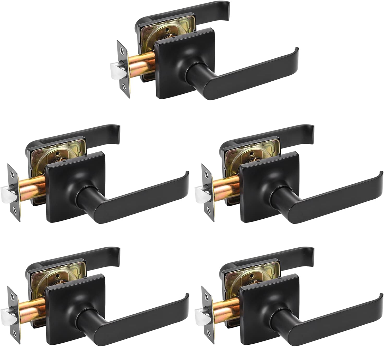 EHOMEWARE 5 Pack Black Door Handles, Matte Black Door Knobs Interior, Passage Door Knobs Keyless Hallway Closet Door Levers, Modern Door Hardware & Locks