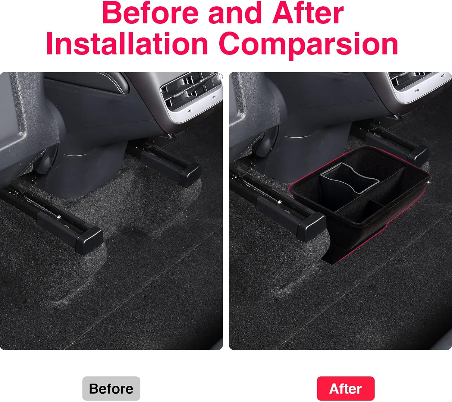 Carwiner Rear Under Seat Storage Box Compatible with Tesla Model Y Interior Accessories 2nd Row Center Console Organizer Box Flocking Material 2020-2022 Pack of 2