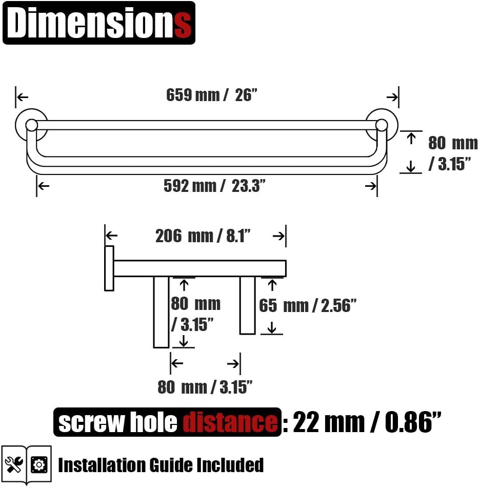 JQK Bathroom Towel Rack, Towel Shelf with 24 Inch Double Bar, Rustproof 304 Stainless Steel Wall Mount Holder, Brushed, TRK100-BN Pack of 2
