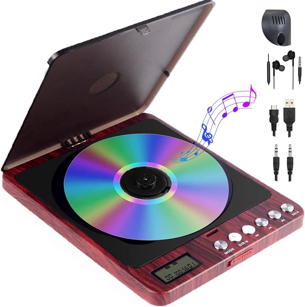 Portable CD Player with Speaker, 1500mAh Lithium Battery Rechargeable Compact Disc Player with Double Headphones Jack Support Shockproof/Anti-Skip Protection LCD Display for Home, Car & Travel Pack of 2