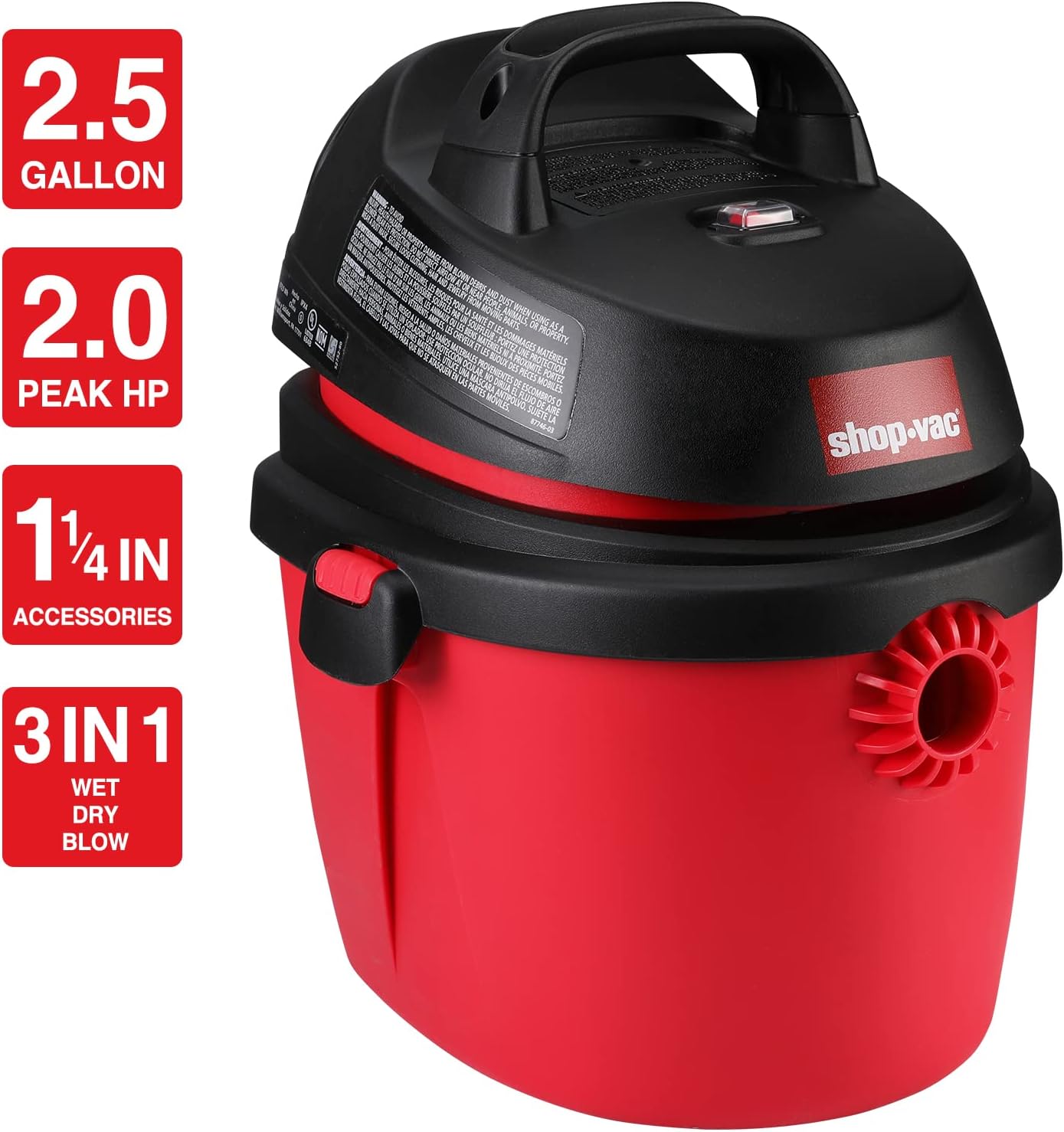 Shop-Vac 5890336 2.5 Gallon 2.0 Peak HP Wet/Dry Vacuum, Portable Compact Shop Vacuum with Top Handle, Wall Bracket & Attachments Pack of 2