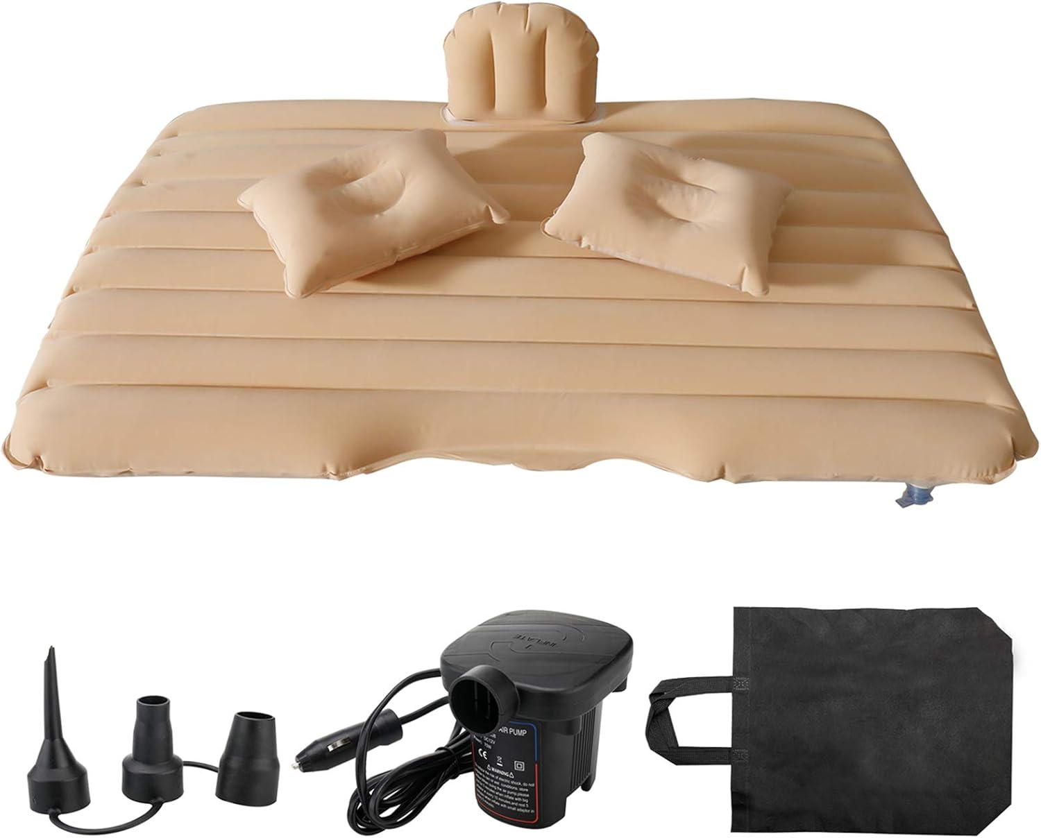 NovelBee Back Flocking Surface Car Travel Inflatable Mattress Air Bed Camping with 2 Air Pillows,Inflatable Pump and Handbag (Black)