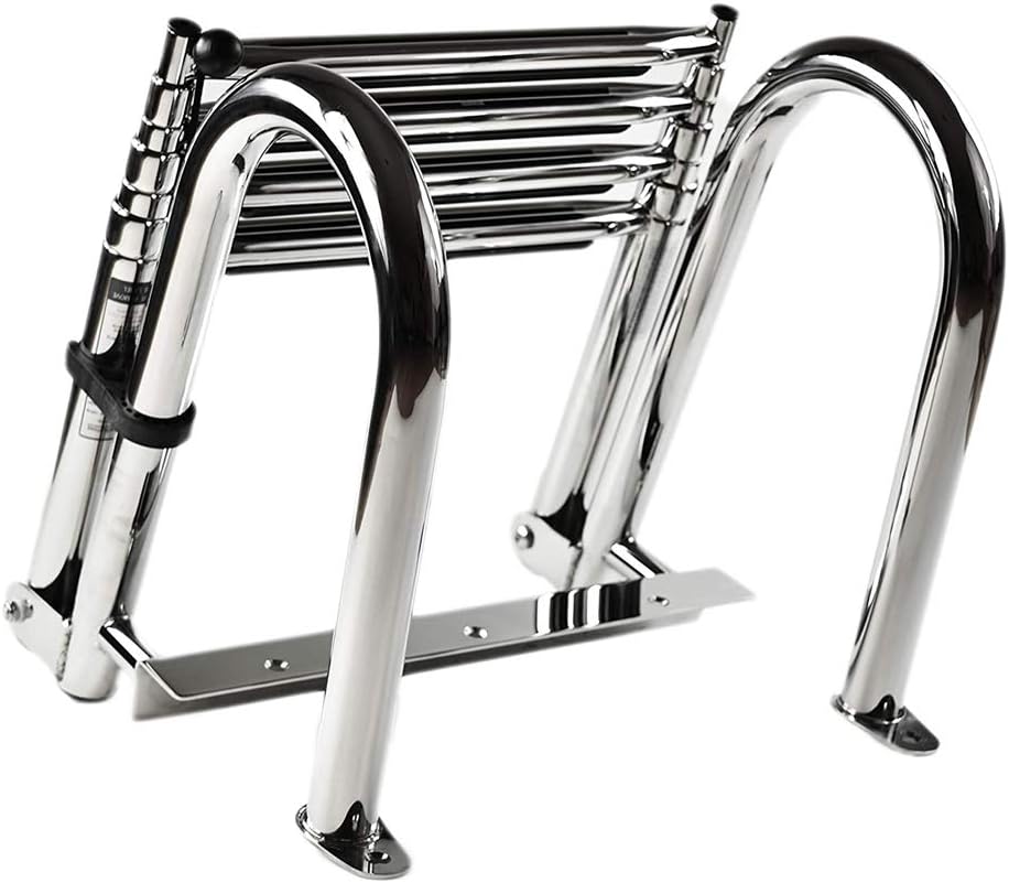 MARINE CITY Stainless Steel Heavy Duty Telescoping Transom Swim Deck 4 Step Ladder for Boat Yacht