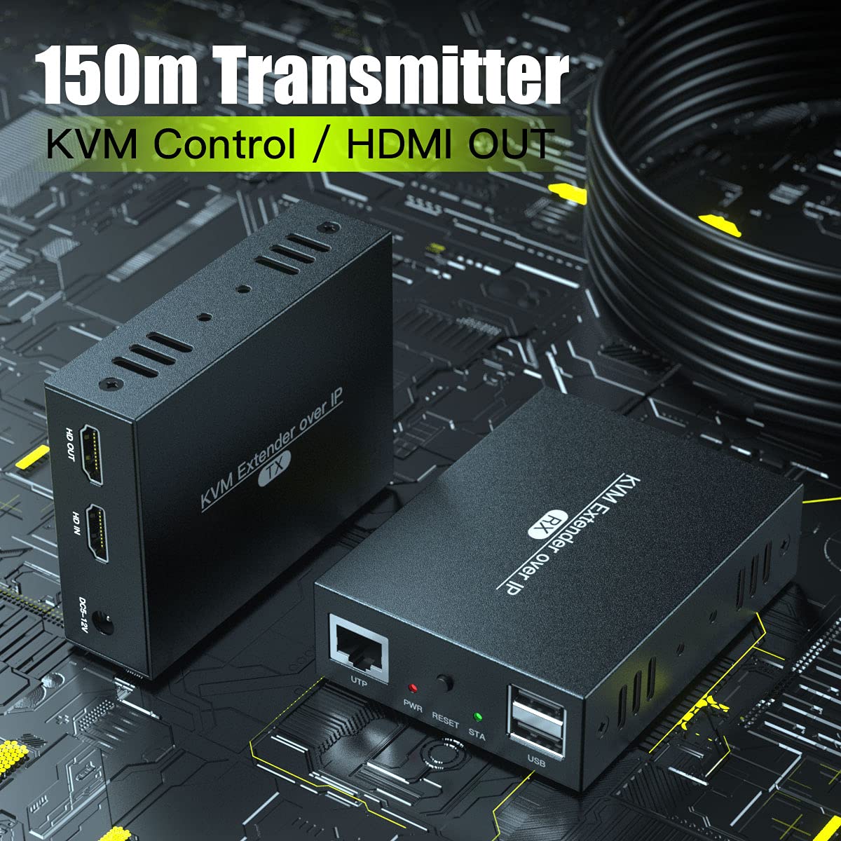 HDMI KVM USB Extender Send Audio Video 150m Over Cat5e/6 Ethernet Cable Support IP/TCP One to Many, Mouse Keyboard Controlled DVR, NVR, Laptop, PC Pack of 2