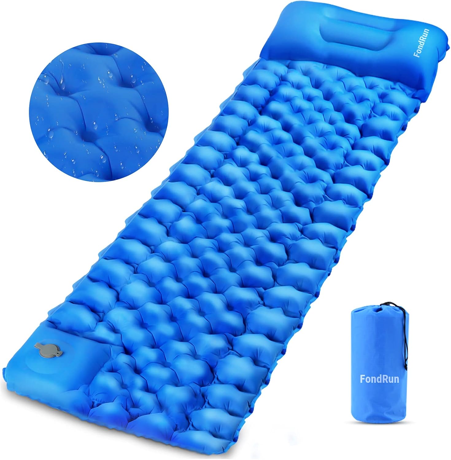 Inflatable Sleeping Pad for Camping,FondRun Ultralight Waterproof Sleeping Mat w/Pillow, Foot Pump Quick Inflation & Deflation, Thick Air Mattress for Backpacking Hiking Tent Travel