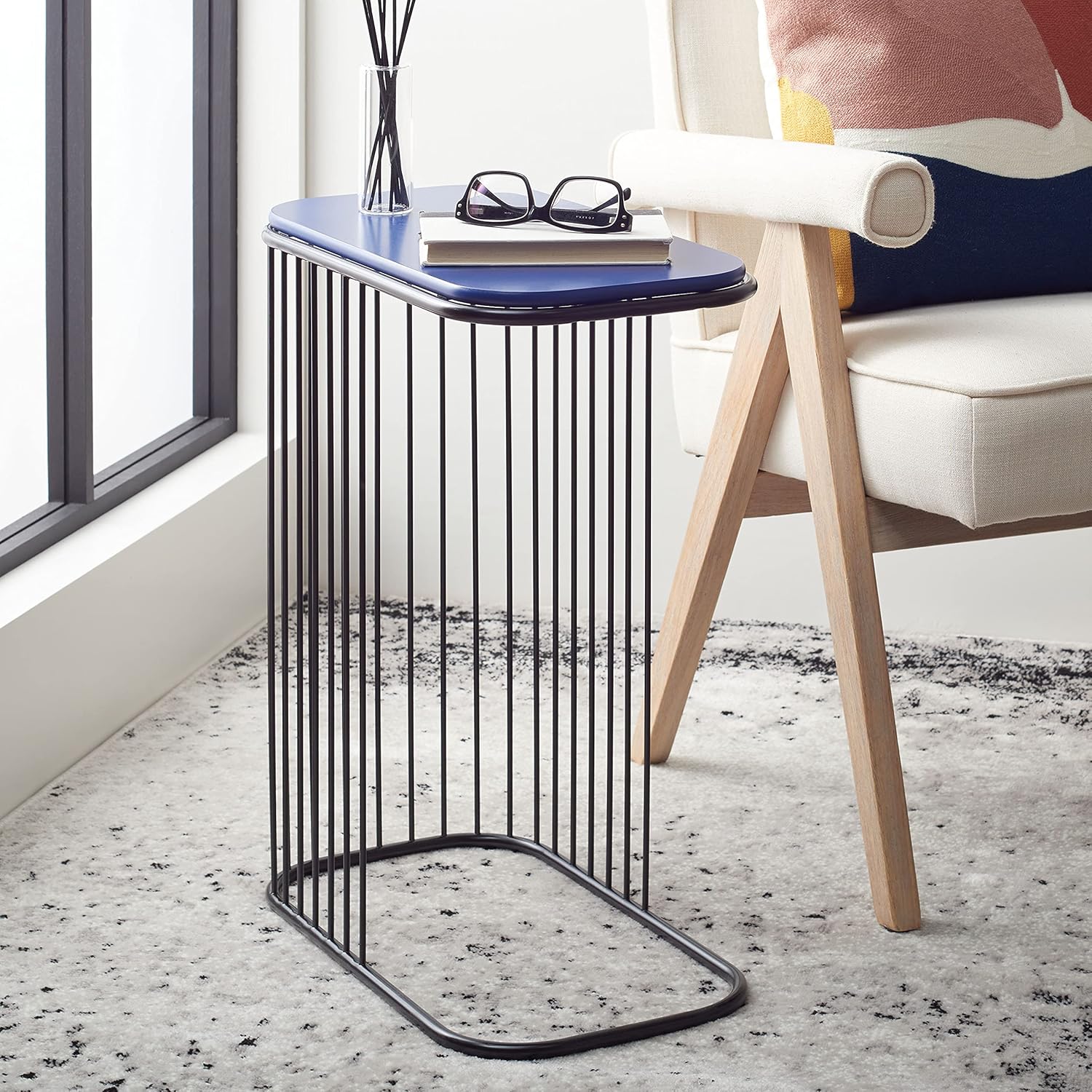 Safavieh Home Collection Stafford Top Iron Living Room Accent Side Table ACC8005A, Blue/Gold
