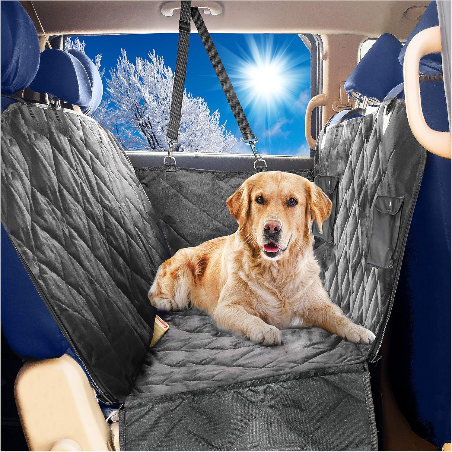 B-comfort Dog Car Seat Covers Hammock for Pets-Back Seat and Doors Protector-Backseat Barrier-Side Flaps,Leak-Proof,Anti-Scratch,Nonslip-Black