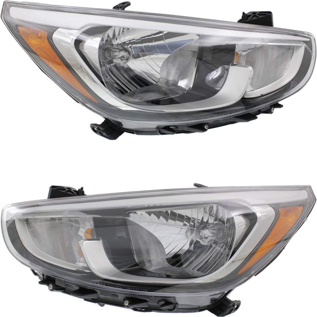 For Hyundai Accent Headlight Assembly 2015 2016 Pair Driver and Passenger Side Halogen DOT Certified