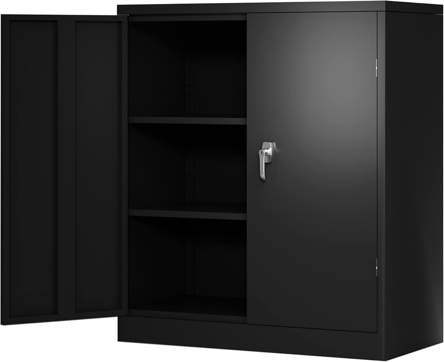 GangMei Metal Storage Cabinet with 2 Doors,Locking Steel Storage Cabinet with 4 Adjustable Shelves,Home Office Metal Utility Shelving Cabinet for Garage Office Kitchen, Assembly Required(Black, 72'')