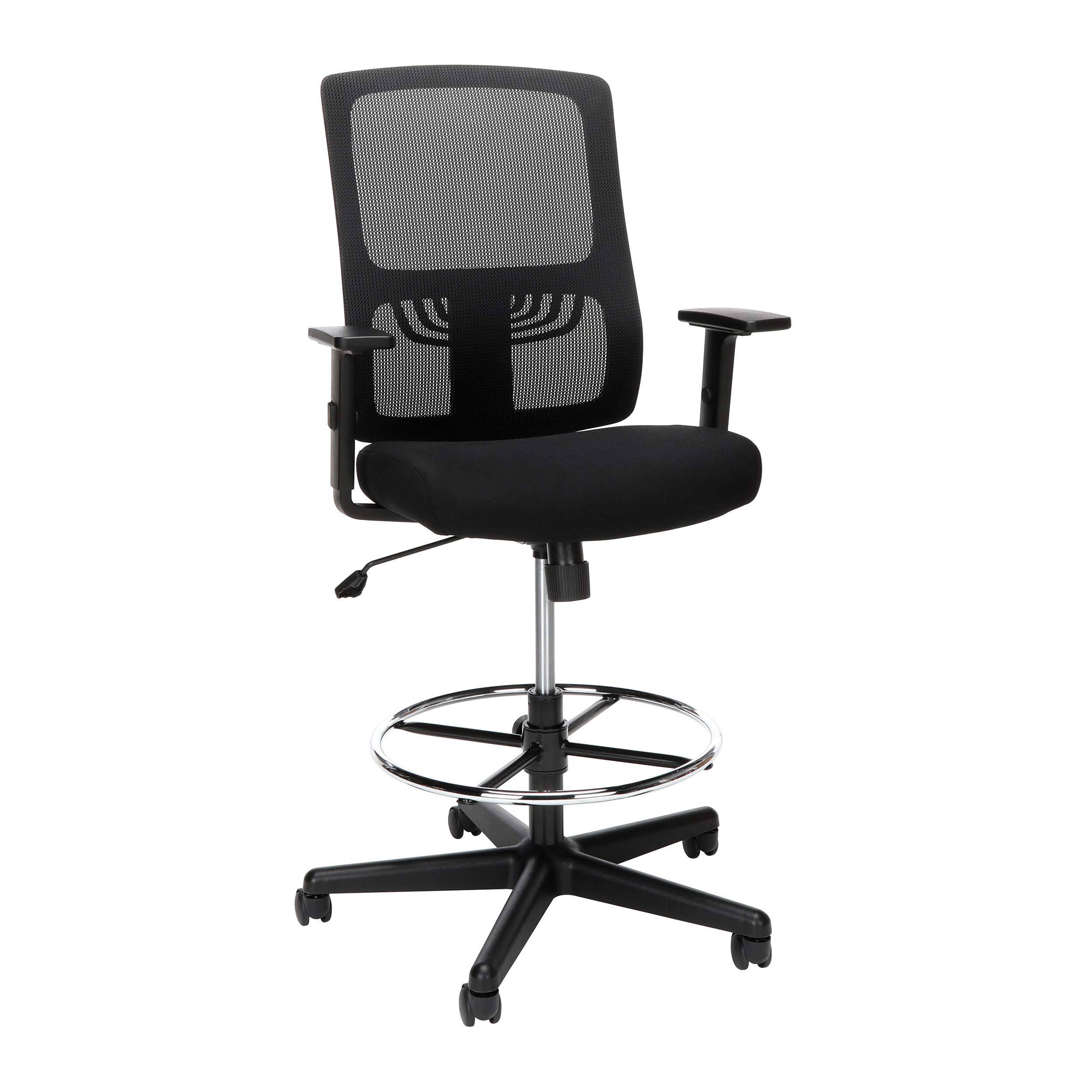 Ofm Essentials Collection Mid Back Mesh Drafting Chair, Drafting Stool, Lumbar Support, in Black (ess-3047-blk)