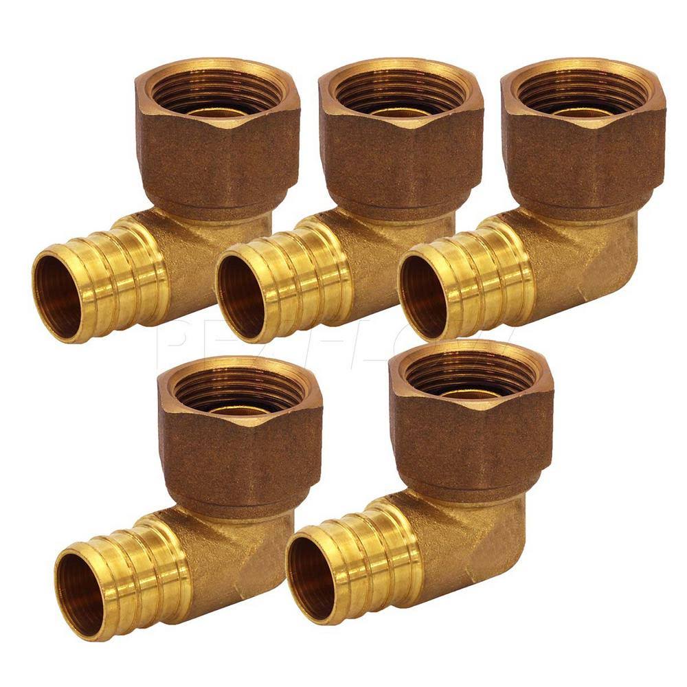 The Plumber&s Choice 3/4 in. x 3/4 in. Brass PEX Barb x FIP 90-Degree Swivel Elbow Pipe Fitting (5-Pack)