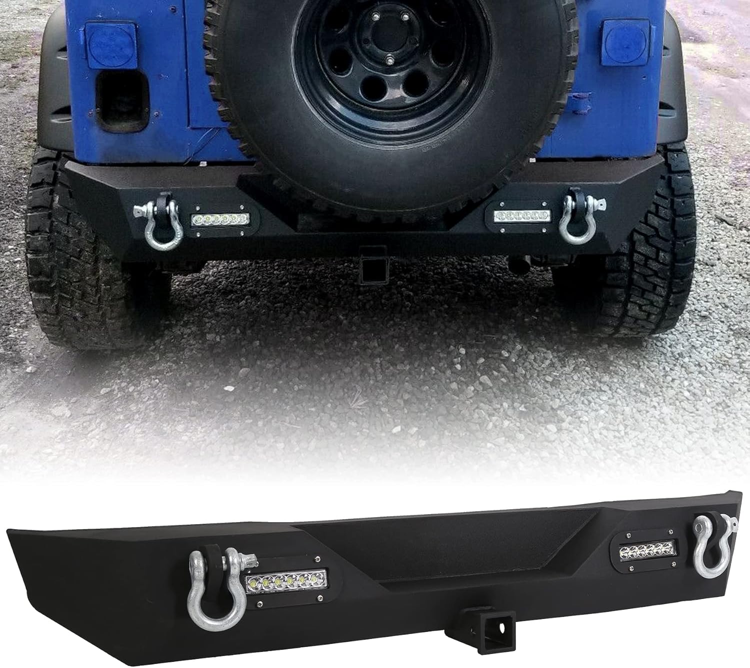 Rear Bumper For 87-06 Jeep Wrangler TJ YJ Unlimited With LED Lights 2