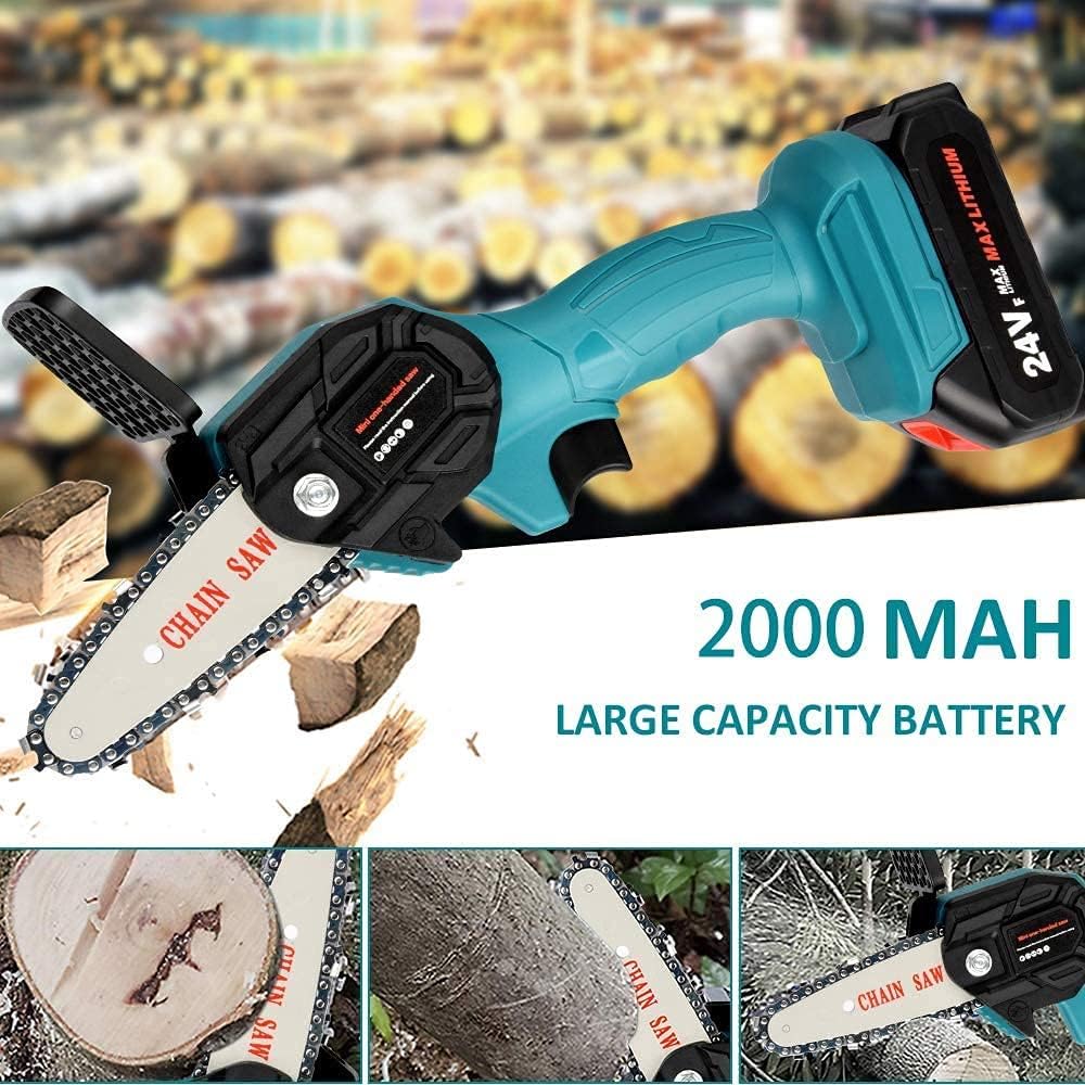 Mini Electric Cordless Chainsaw with 2 Batteries - 4 Inches Battery Powered Chain Saw for Tree Trimming Branch Wood Cutting - 24V Portable Hand Chainsaw with Toolbox Pack of 2