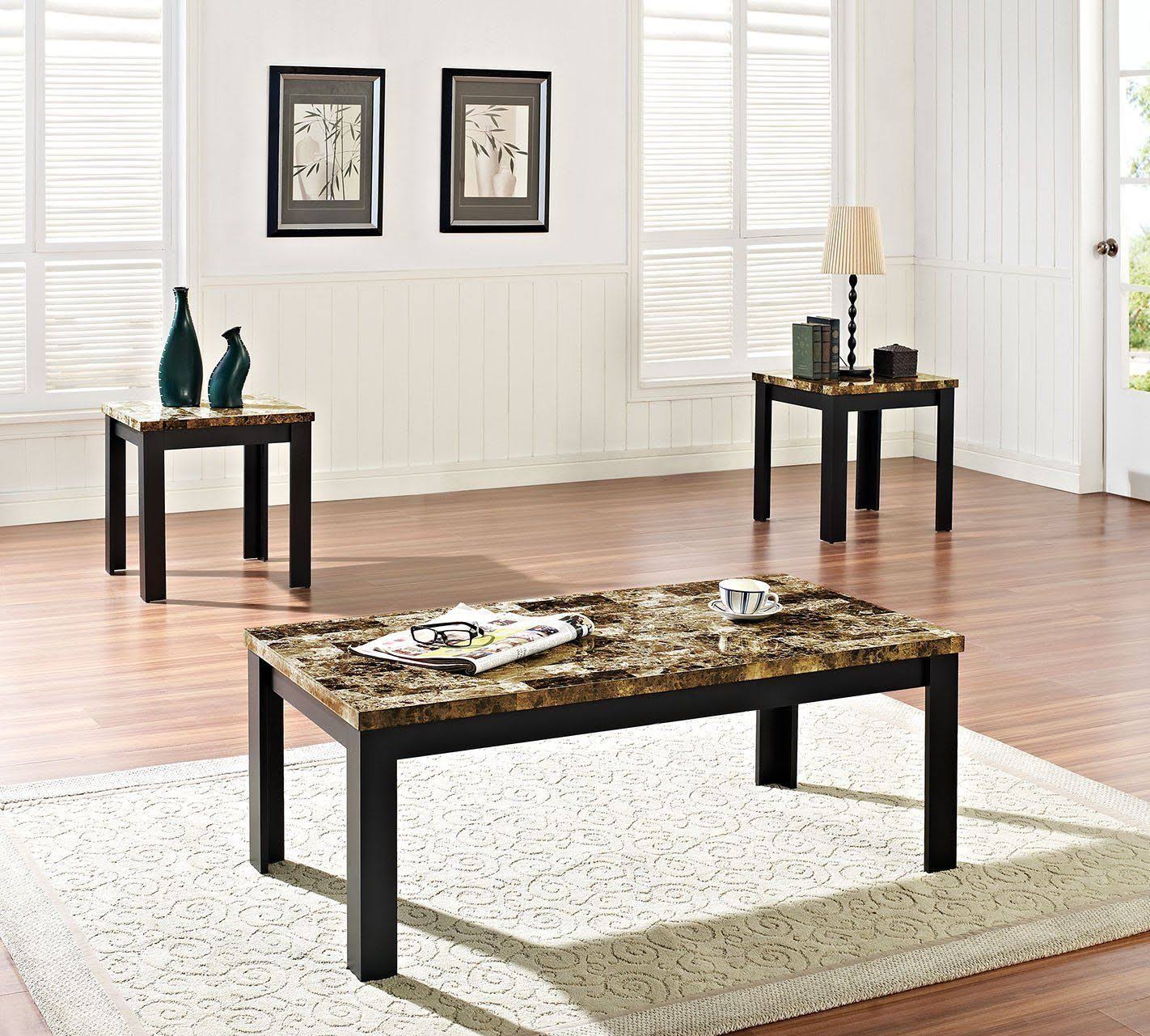 Acme Furniture Finely 3-Piece Coffee Table Set, Light Brown/Cherry