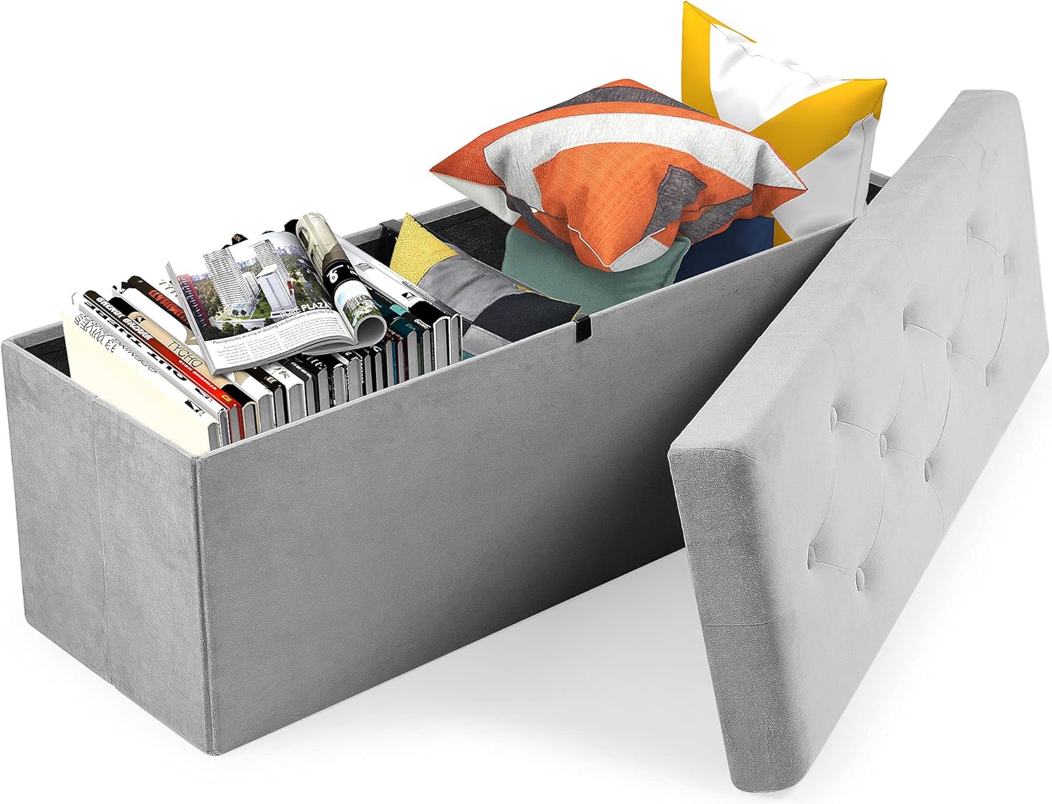 YITAHOME 120L Velvet Storage Ottoman Bench, 43-inch Folding Footrest Stool with Large Storage Space for Bed End and Hallway, Support 680 lbs, Rectangular, Navy Blue Pack of 2