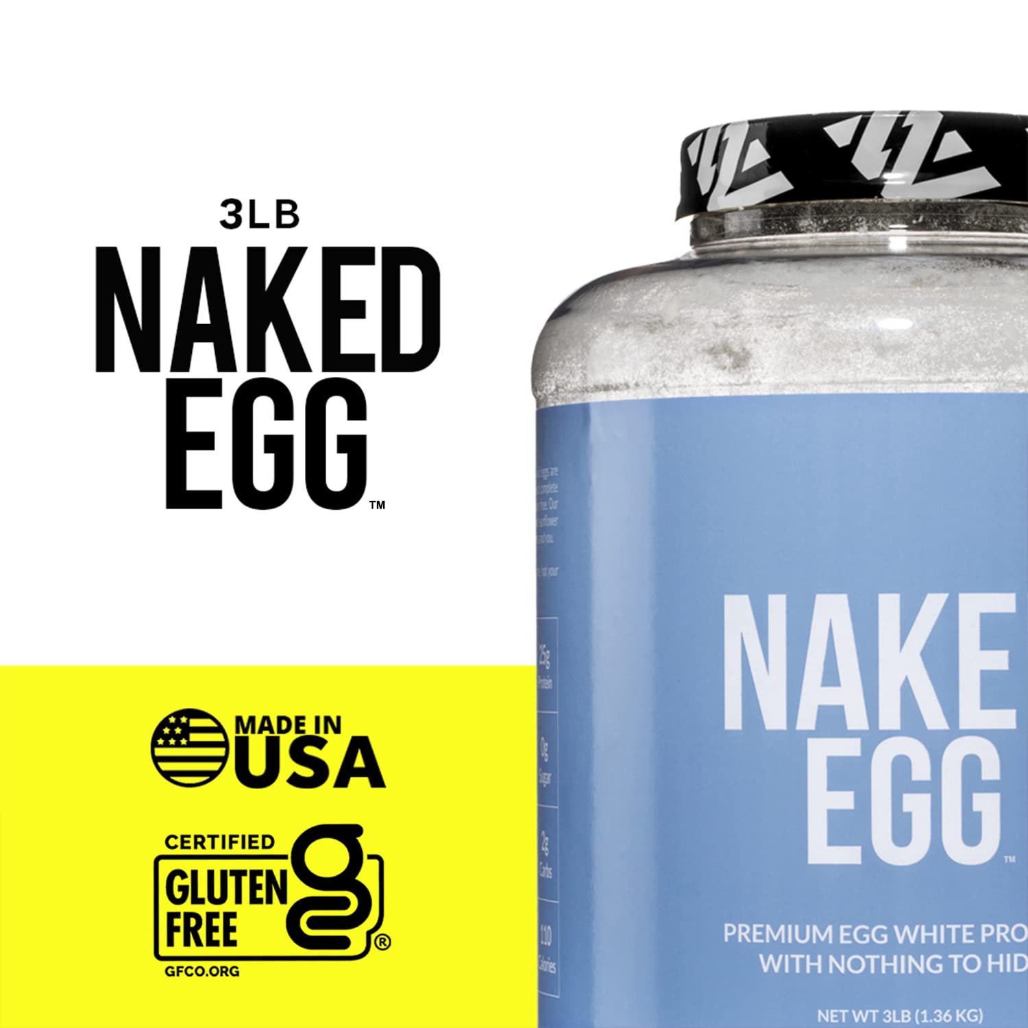 NAKED EGG – 3LB Non-GMO Egg White Protein Powder from US Farms – Bulk, No Additives, Paleo, Dairy Free, Gluten Free, Soy Free – 25g Protein, 44 Servings Pack of 2