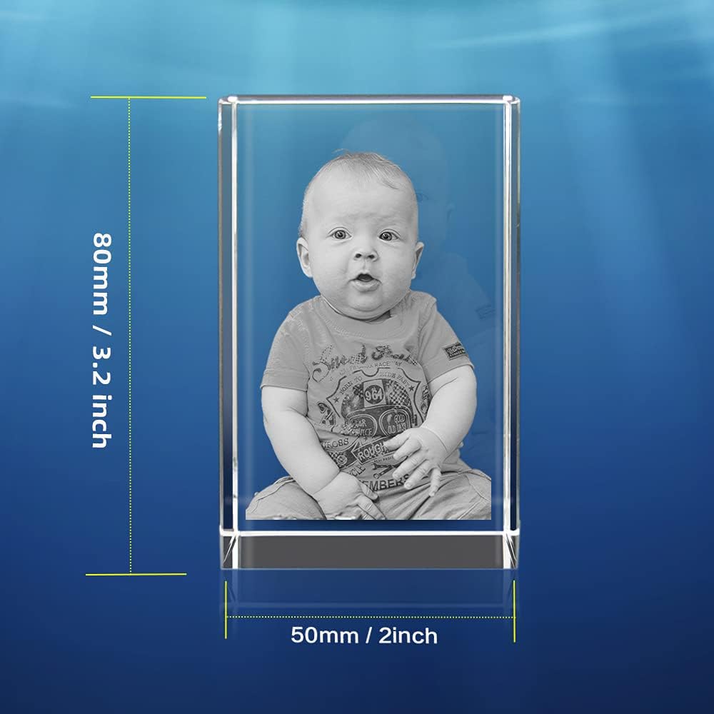 3D Crystal Photo with Base, Custom Crystal Cube with Your Own Photo, Personalized Gifts for Mother’s Day, Father’s day, Christmas-Small Rectangle Pack of 2