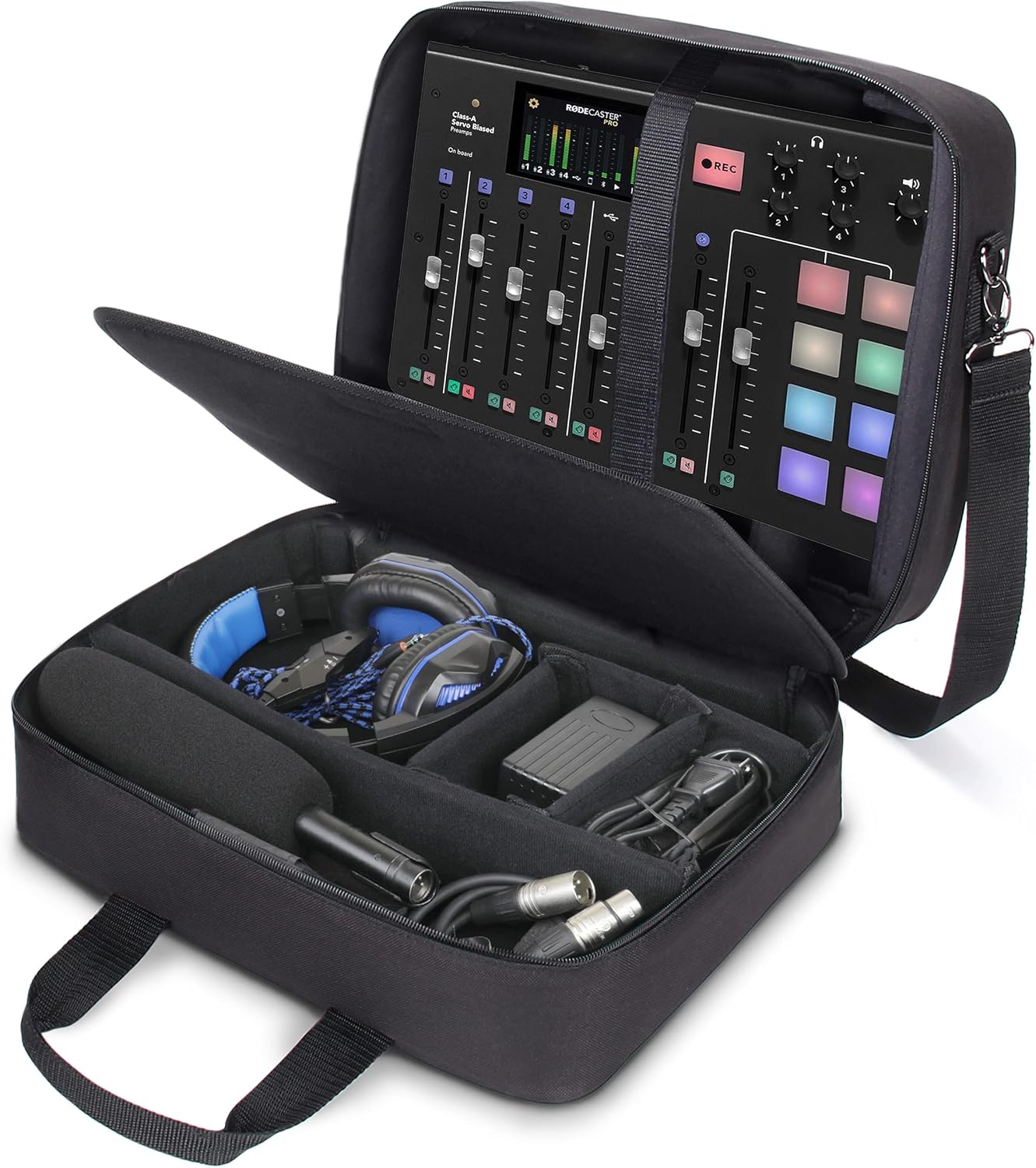 USA Gear Audio Mixer Case - Podcast Mixer Travel Case with Scratch-Resistant Interior & Customizable Storage - Compatible with RODECaster Pro, Mixer, Microphones, Wires, and More Podcast Equipment Pack of 2