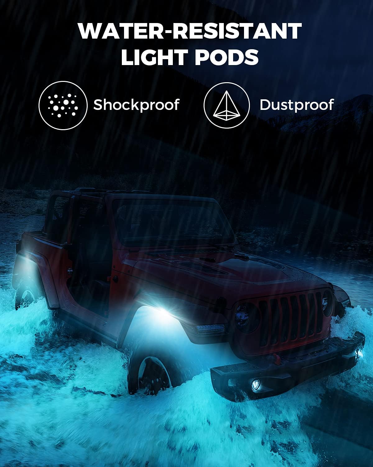 RGB LED Rock Lights Kit, QMPARTS Super Bright Multicolor Underglow Neon Light with APP Remote Music Timing Mode Wheel Light Exterior Accessories Compatible with Wrangler JK JL & Gladiator- 4 Pods