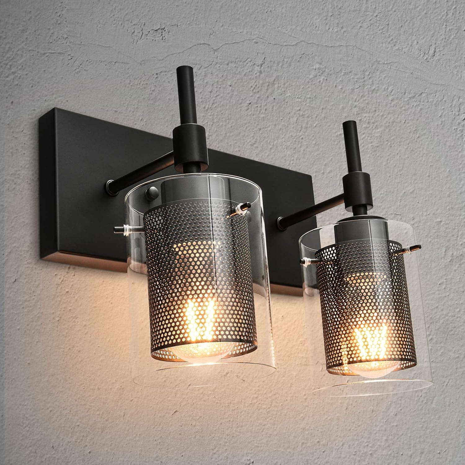 Vanity Light Fixture Zicbol Black Bathroom Light Fixtures, 3 Lights Vanity Lights with Clear Glass and Metal Mesh, Bathroom Wall Light for Bathroom Bedroom Living Room Kitchen Hallway