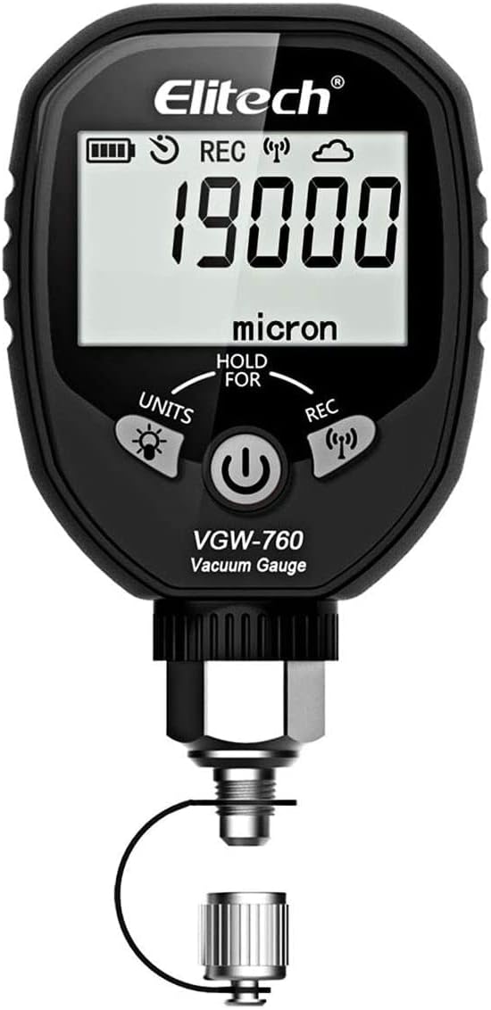 Elitech VGW-760 Wireless Digital Vacuum Gauge Micron Gauge for HVAC Micron Meter Refrigerant Vacuum Meter Leakage Test 1/4