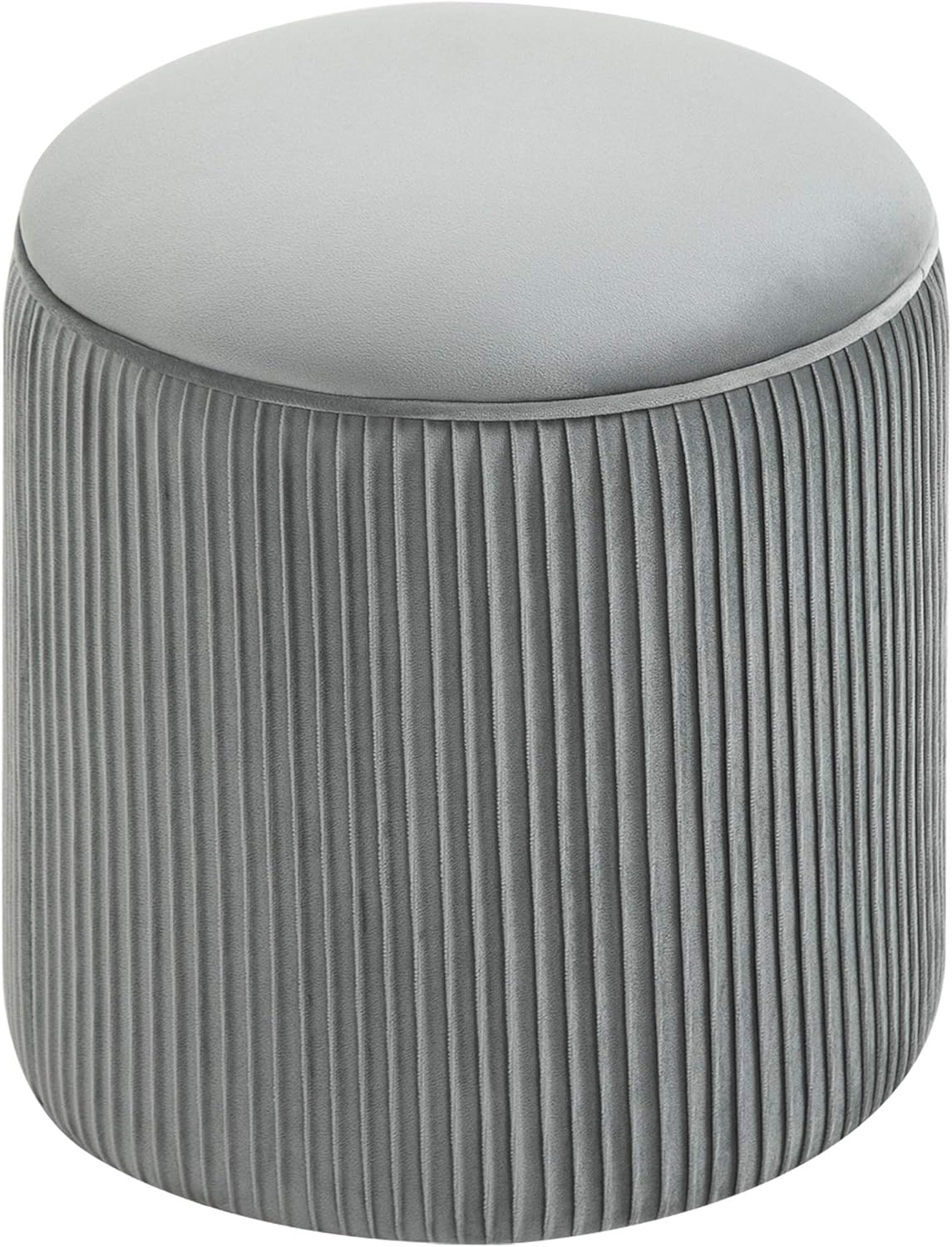 HOMCOM 15'' Small Padded Ottoman Foot Stool with Wrinkle Fabric Design, Thick Sponge Padding and Solid Base, Grey Pack of 2