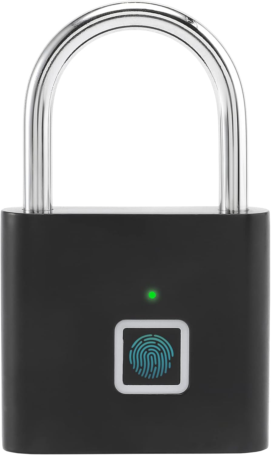 KISSTY Fingerprint Padlock, USB Rechargeable Bluetooth Thumbprint Lock Small Portable Padlock for Locker Drawer Gym Office (Black, S11)