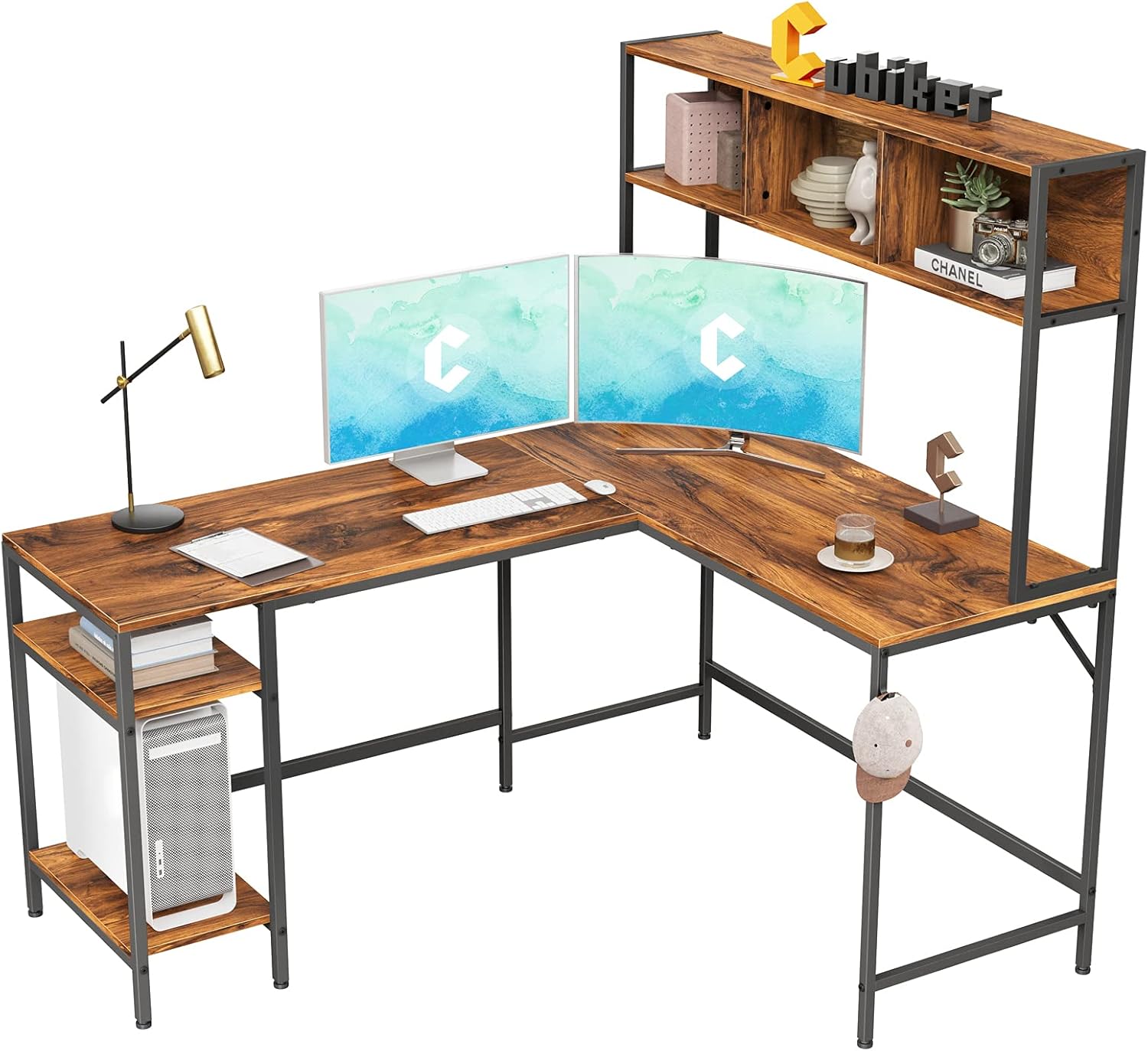 Cubiker L-Shaped Desk with Hutch, 60