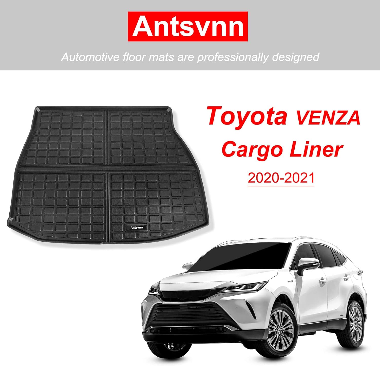 Antsvnn Cargo Liner Compatible with Toyota Venza 2021 2022 All-Weather Rubber for Cargo mats ,Black Pack of 2