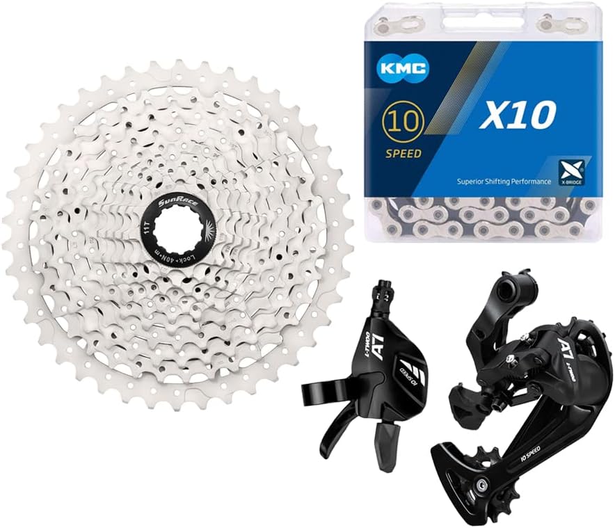 Bibike 10 Speed MTB Groupset KMC X10 Chain Sunrace 10 Speed 11-46t Cassette 1x10 Speed Rear Derailleur& Shifter