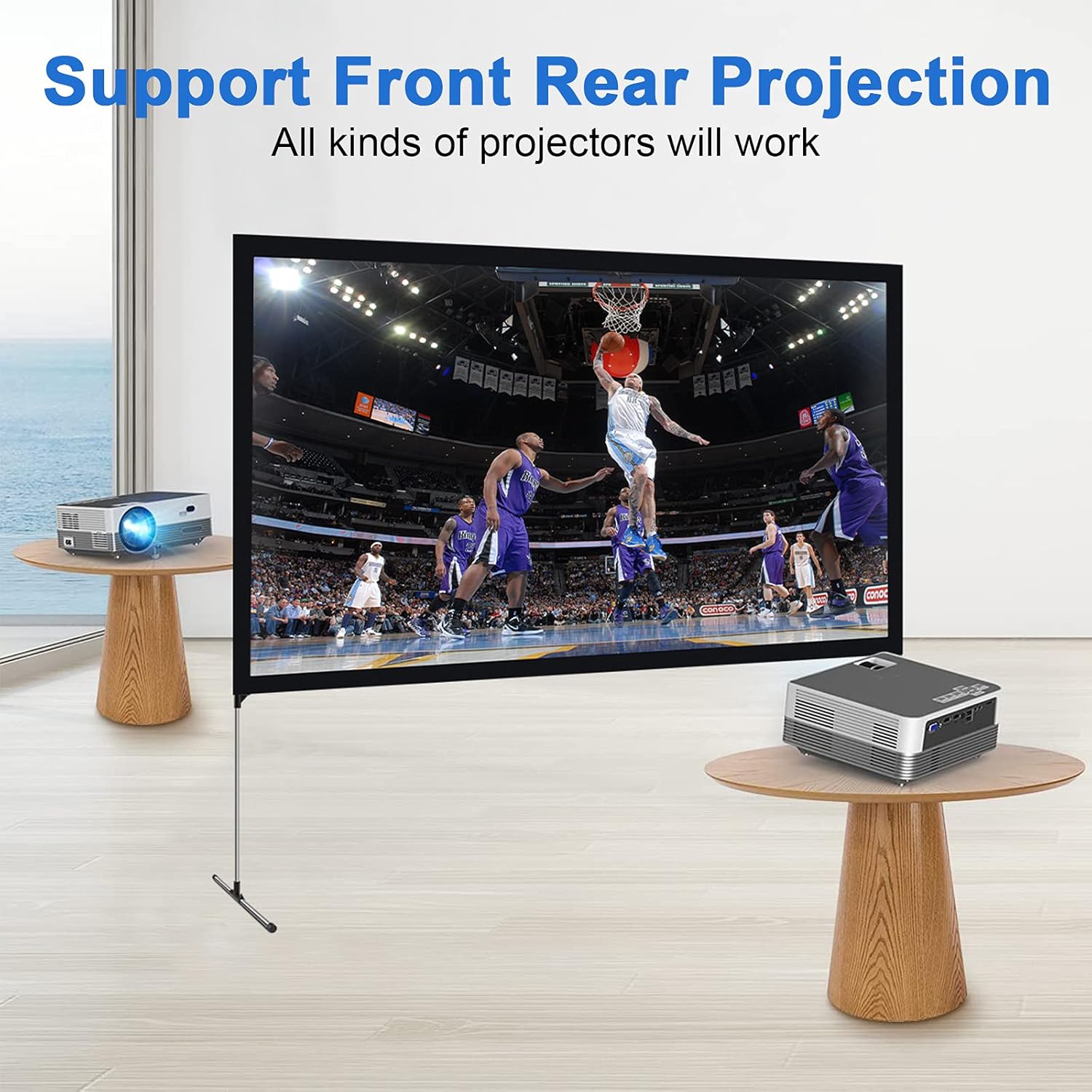 Projector Screen Foldable with Stand - 100 Inch Movie Screens HD 4K Double Sided Projection Screen Portable Projections Screen Indoor Outdoor for Home Theater Backyard Cinema Travel