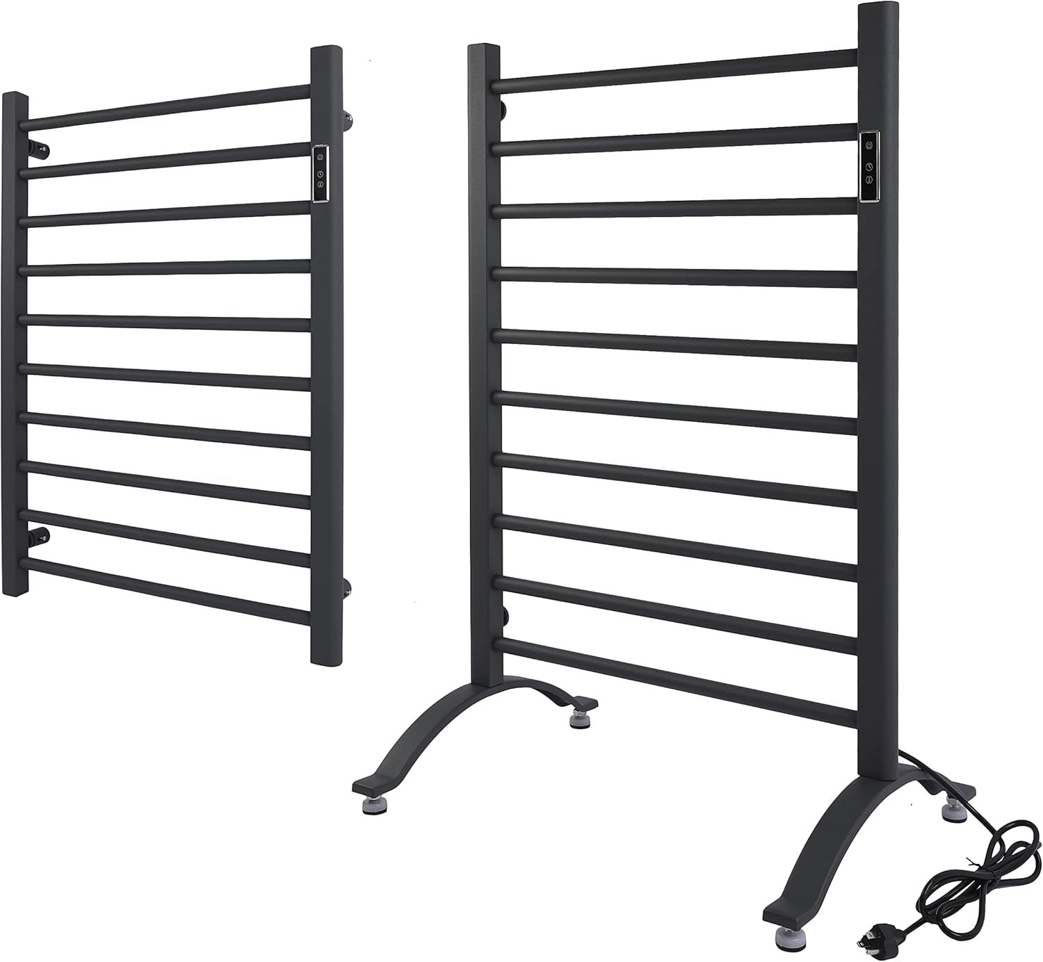 DELAVIN Wall-Mounted/Freestanding Electric Timer Towel Warmer, Heated Towel Warmer with Temperature Control, 10 Bars Mild Steel Polished Towel Warmer Drying Rack, Plug-in/Hardwired, Matte Gray